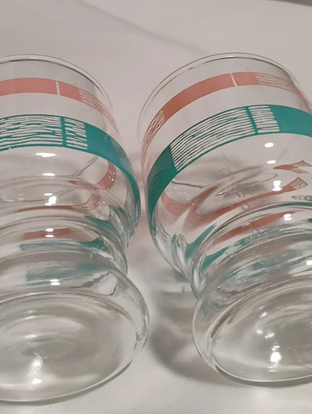 Vintage Retro Pink & Teal Geometric Stripe Glasses/Set of 2. Super Cute!